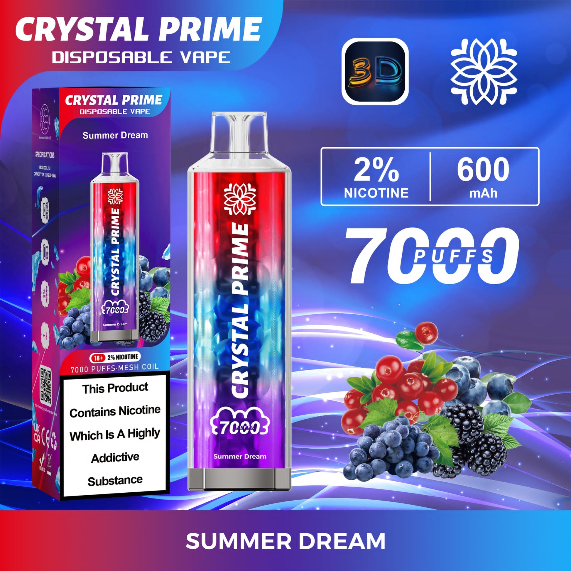 Crystal Prime 7000 Disposable Vape Pod Device Box of 10 - #Simbavapeswholesale#